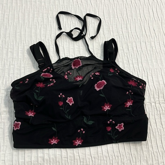 Torrid Black Floral High Neck Bikini Top embroidered floral mesh size 0 large 12 - Picture 2 of 8